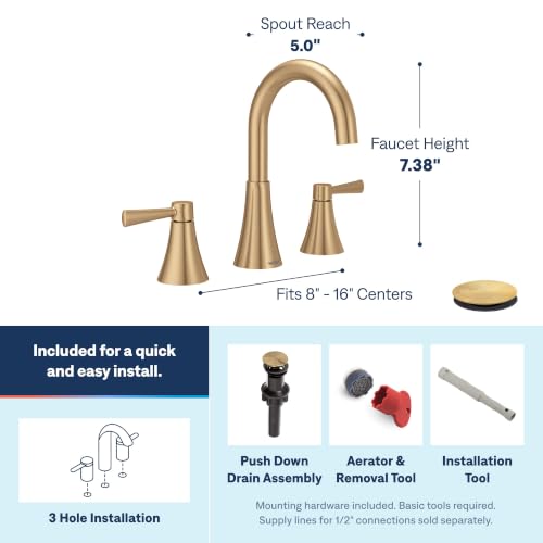 Image of Moen 84023BZG Ronan Widespread Bath Faucet, Bronze Gold | with Drain, valve included