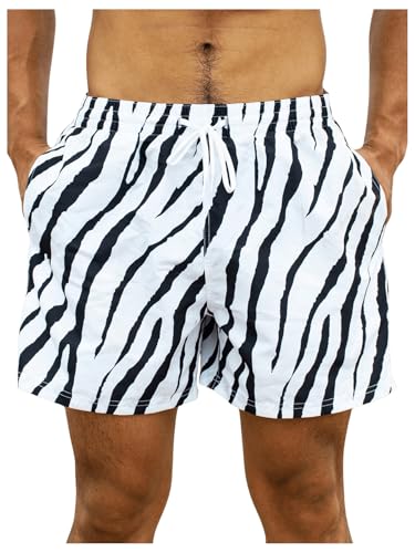 WDIRARA Men's Zebra Stripe Drawstring Waist Swim Trunks Beach Shorts Sports Running Bathing Suits with Mesh Lining