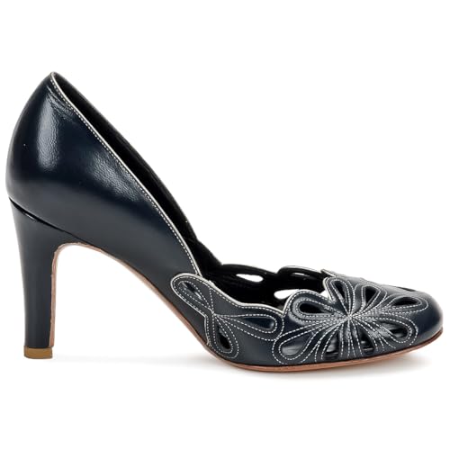 Women Kitten Heel Pumps Shoes Square Closed Toe Caged Dress Sandals Slip On Metallic Matte Stiletto Pumps Embroidered Dress Shoes for Office Ladies Wedding Party Vintage Elegant 4-11 M US4