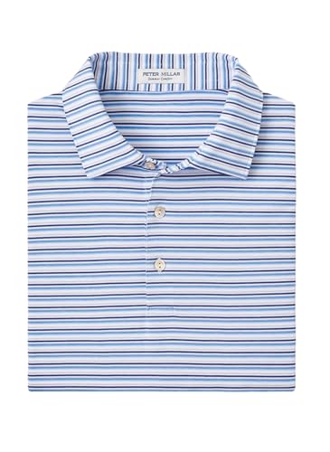 PETER MILLAR Men's Fairmont Performance Jersey Polo, White/Liberty Blue, XL