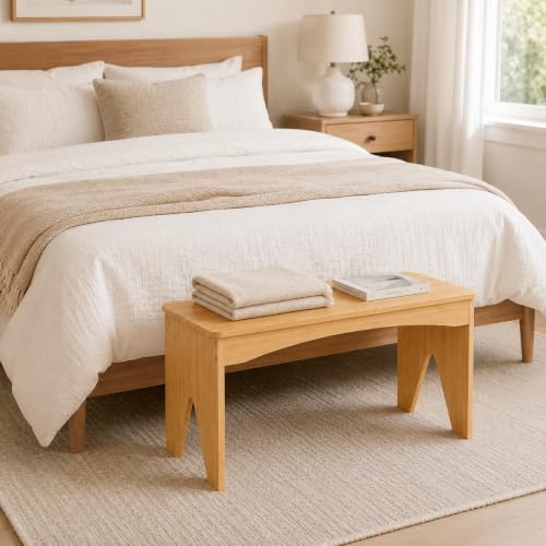 Image of APRTAT Bamboo 35.4 inch Dining Room Bench, Long Indoor Shoe Bench Seat, Natural | 450LBS Weight Capacity, 2-Person Seat, Rounded Safety Corners, Multi-Scene Use, Easy Assembly