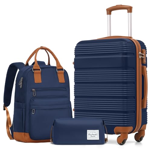 Image of LONG VACATION Luggage Sets with Spinner Wheels, Carry on Suitcase 3 Piece | Tsa Approved Carry On Luggage, ABS+PC Hardshell, YKK Zipper,Lightweight, 20 Inch Luggage for Travel Business, Blue (20 /BP /TB)