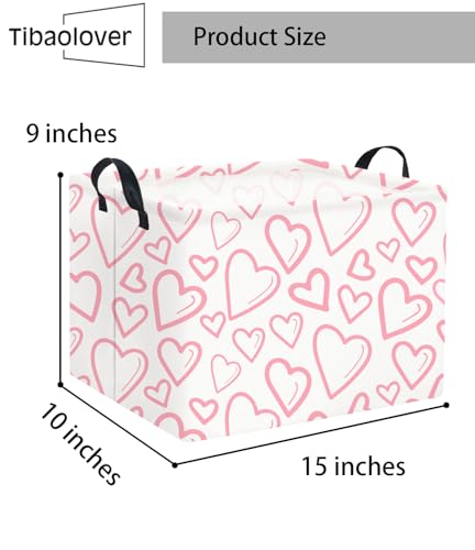 Image of Rectangular Valentines Basket for Home Kitchen Girls Cute Kids Storage Bin Organizer Shelf Book Room Decor(Pink Line Hearts)
