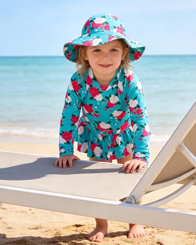 Image of Redair Toddler Girls One Piece Swimsuit Long Sleeve Bathing Suit with Hat UPF 50+ Sun Protection 1-5T