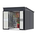 MUPATER 7 x 8 ft Outdoor Storage Shed,Galvanized Metal Shed Storage House with Lockable Door and Vents for Garden,Patio, Backyard, Grey