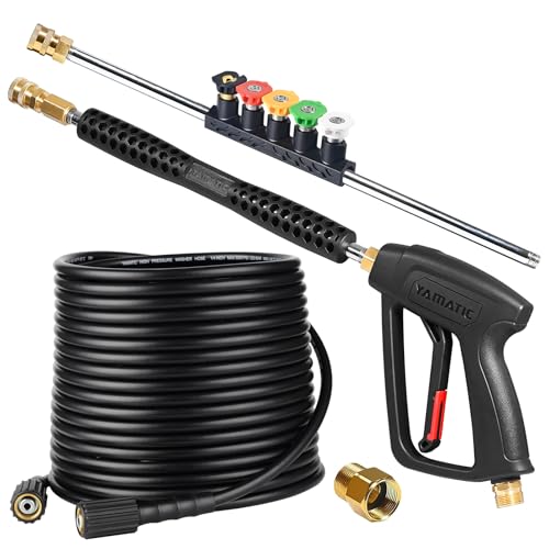 YAMATIC Pressure Washer Gun and Hose Kit 50 FT Kink Resistant Power Washer Hose and Wand with Nozzle Holder M22-14mm & M22-15mm Fitting Replacement for Ryobi Simpson Craftsman 4000 PSI