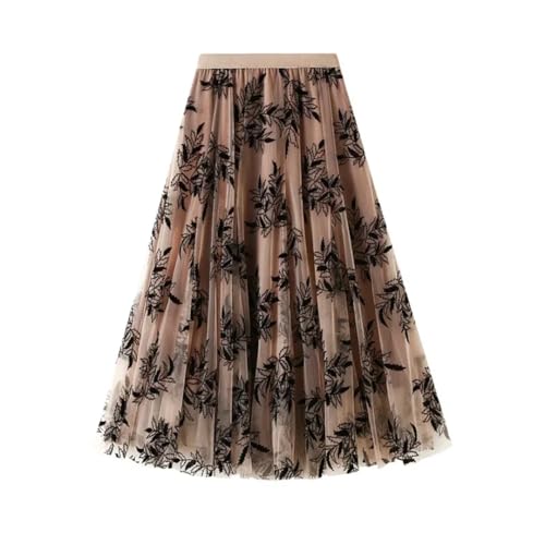 Women's Printed Chiffon Mesh Skirt A-Line Swing Stretch High Waist Casual Maxi Skirts3