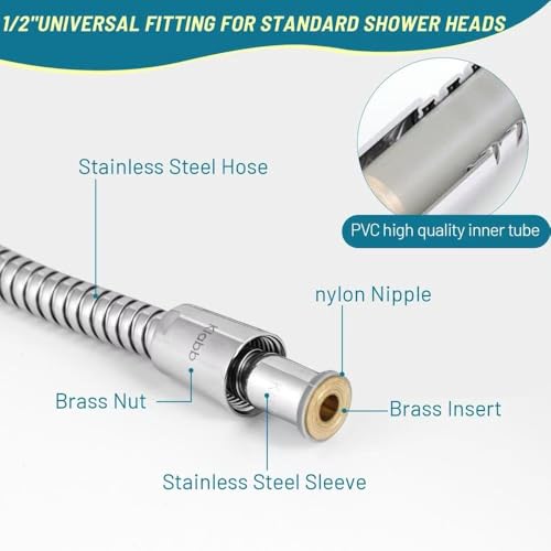 Image of Klabb Shower Hose, 79 Inches Extra Long Chrome Handheld Shower Head Hose With Brass insert and nut