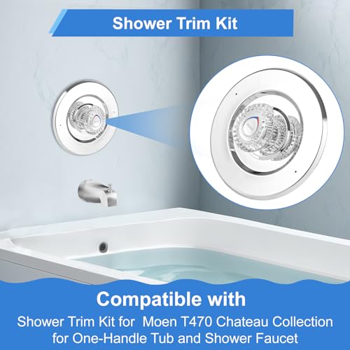 Image of Shower Trim Kit, Compatible with Moen T470 Chateau Shower Trim Kit, for Dual Seal Cartridge Trim Kit and Single Handle Tub /Shower Trim, Includes Escutcheon, Tubes, Shower Handle and Screws, Chrome
