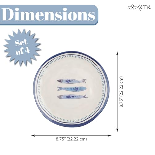 Image of Karma, 8.75 inches Melamine Salad Plates Set of 4, Reusable Dishwasher Safe Plates for Outdoor and Indoor, Heirloom Creme