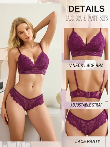 Image of Avidlove Lingerie Set for Women Sexy Lace Bra and Panty Sets 2 Piece Lace Bralette Set