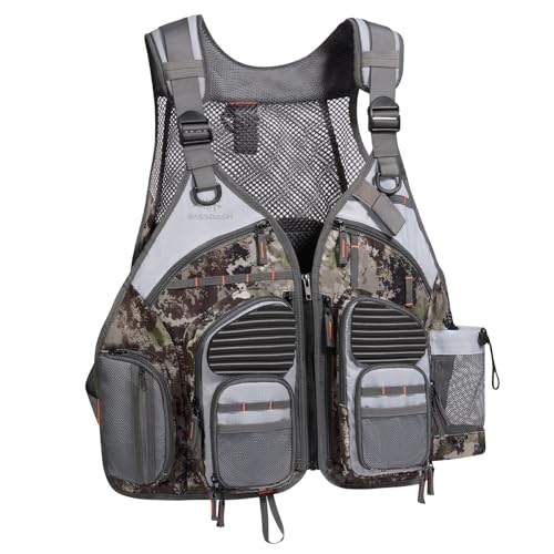 Bassdash Kamizelka wędkarska z paskiem regulowana dla mężczyzn i kobiet, kamizelka wędkarska do wędkarstwa muchowego i aktywności na świeżym powietrzu, FV04-grunge zielony, rozmiar uniwersalny