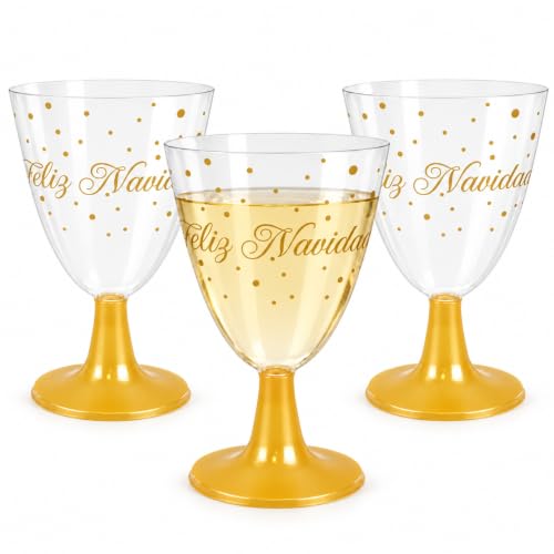 Copas de agua, Copa Vino, Plástico, Diseño Feliz Navidad, Pack 3 unidades