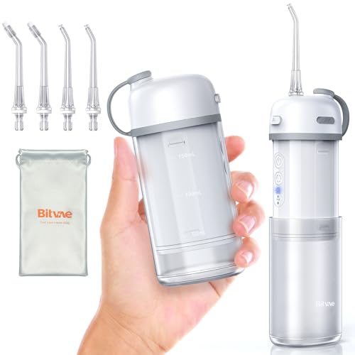 Image of Bitvae P1 Water Flosser for Teeth, Portable Mini Water Flosser, Cordless Water Teeth Cleaner Picks with Telescopic Water Tank, Type-C Rechargeable Oral Irrigator for Travel & Home, Silver White