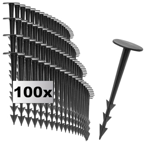com-four® 100x Perni di Fissaggio per Terra - Ancoraggi a Terra in Plastica - Ganci di Fissaggio per Erbacce e Tessuto da Giardino - Chiodi a Terra con Barbe
