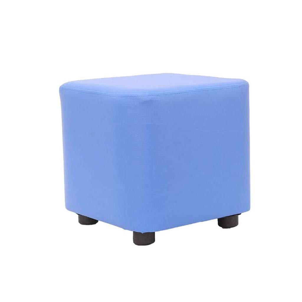 JMTLLSFD Sofa Stool, Fashion Small Square Stool Creative Low Stool Shoe Bench Household Leather Sitting Pier 28×28×28cm (Color : Blue)
