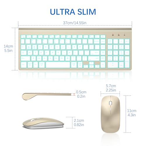 Image of Wireless Backlit Keyboard and Mouse Ultra Slim Combo, TopMate 2.4G Silent Compact 2400DPI Mouse and Scissor Switch Keyboard Set, Batteries Included, for PC /Laptop /Windows /Mac /Gaming - BL Gold White