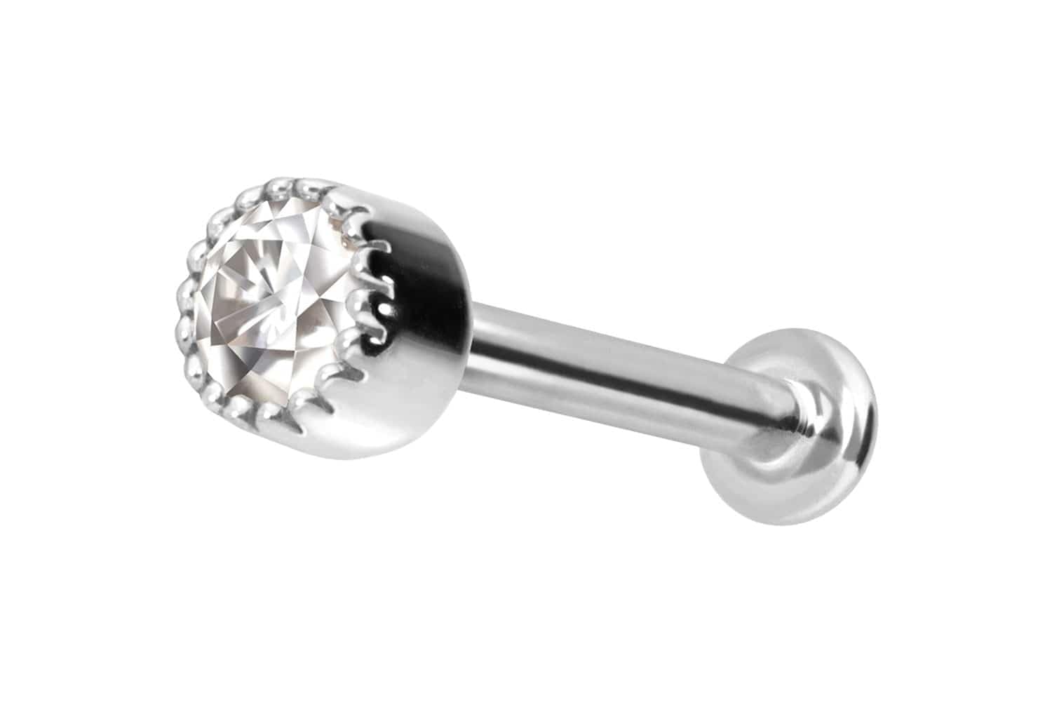 PIERCINGLINE 14 Karat Gold Ohr-Piercing Labret mit Innengewinde MOISSANIT-DISC