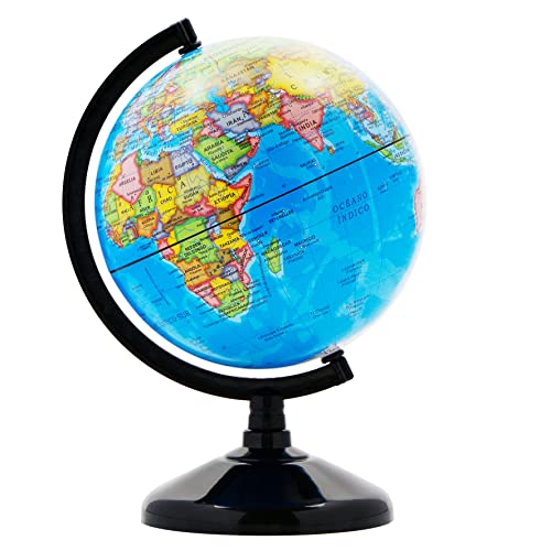 Exerz 14cm Globo Terráqueo - Mapa en Español - Educativo Globo Girable Decoración de Escritorio - Mapa Político Geográfica/Moderna (14cm)
