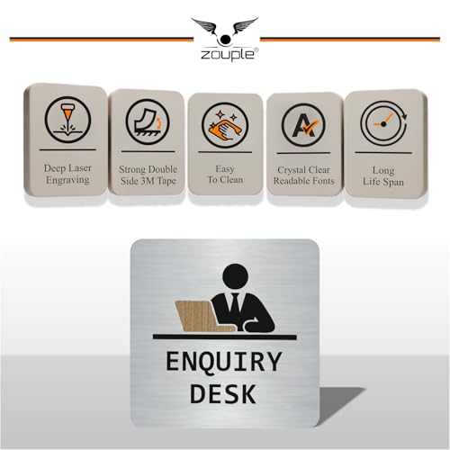Image of Enquiry Desk Sign, 6x6 Inch, Durable Steel, Self-Adhesive