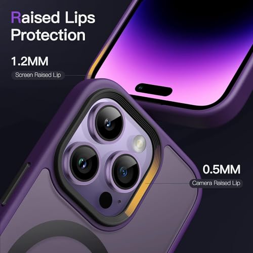 Image of Elzzi Magnetic Cover for iPhone 14 Pro Case [MIL-Grade Drop Tested & Compatible with MagSafe] Translucent Matte TPU + Hard PC Back Cover, Anti-Scratch Shockproof Phone Case (6.1 Inch, Deep Purple)