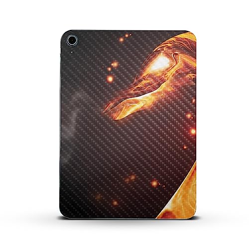 Image of MightySkins Carbon Fiber Skin Compatible with Apple iPad 10.9 inch 10th Gen (2022) Full Wrap Kit - Flaming Dragon | Protective Durable Textured Carbon Fiber Finish | Easy to Apply | Made in The USA