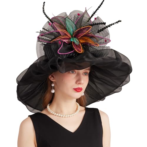Gorro fascinador Derby para mujer con flores removibles miniatura 4