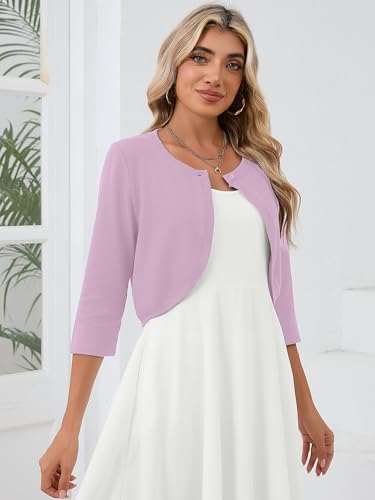 Image of Heymoments Women's 3 /4 Sleeve Casual Shrugs Lightweight Open Front Cropped Cardigan for Dresses