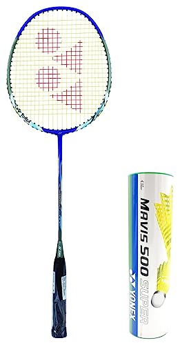 Image of YONEX Nanoray 7000I G4-2U Aluminum Badminton Racquet with Full Cover (Blue) & YONEX Mavis 500 Super Nylon Shuttlecock Made in Japan - Pack of 6 (Yellow)