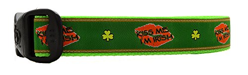 3 Dirty Dawgz Adjustable Kiss Me I'm Irish St. Patrick's Day Dog Collars for Medium Large and X-Large Dogs (Large 17'- 27' Neck)