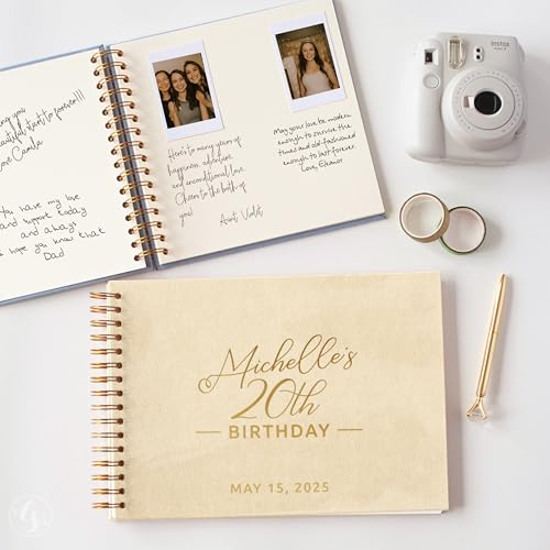 Image of Personalized Guest Book Photo Album Scrapbook Sign-In Book for 21st, 30th, 50th, or 60th Birthday Party or Anniversary Fits 4x6 & 5x7 Polaroid Instax Pictures Keepsake Book (Ivory, Large - 11.7x8.3)