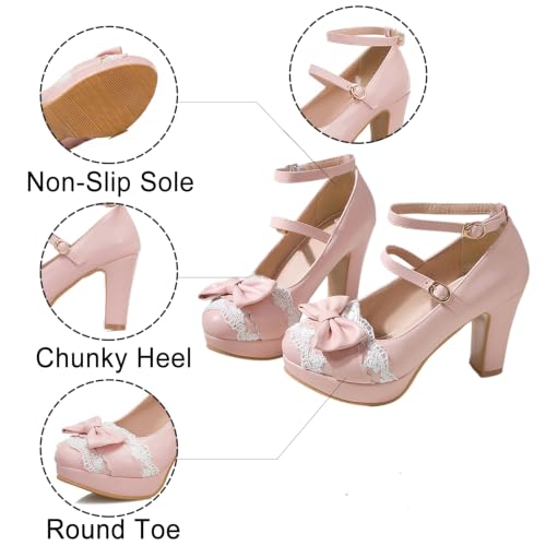 Image of FOREADA Mary Janes for Women Platform Heels Bow Kawaii Shoes Vintage Dress Pumps