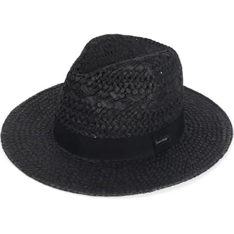 PGTEN Vented Panama Fedora Sun Hat for Men Women, Black Ribbon and Patterned Weave Accent Cover