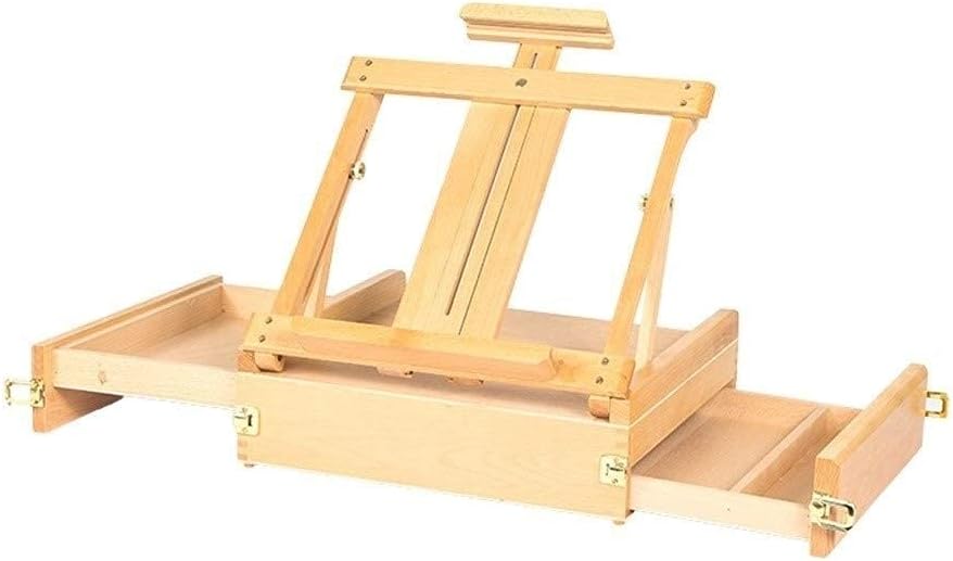 学生用イーゼル、二層引き出し付き無垢材イーゼル 43-70CM 調節可能なイーゼル、ハンドル付き、持ち運び簡単