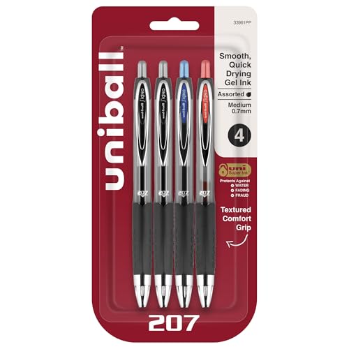 uni-ball® 207™ Retractable Fraud Prevention Gel Pens, Medium Point, 0.7 mm, Black Barrels,...