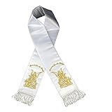 White Satin Stole Sash for Baptism Christening Embroidered Angel in Gold Silver (L:(5T-7T) in Gold)