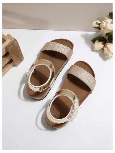 Image of GORGLITTER Girl's Flat Sandals Dressy Cute Summer Metallic Sparkly Open Toe Slides Vacation Beach Ankle Strap Sandals