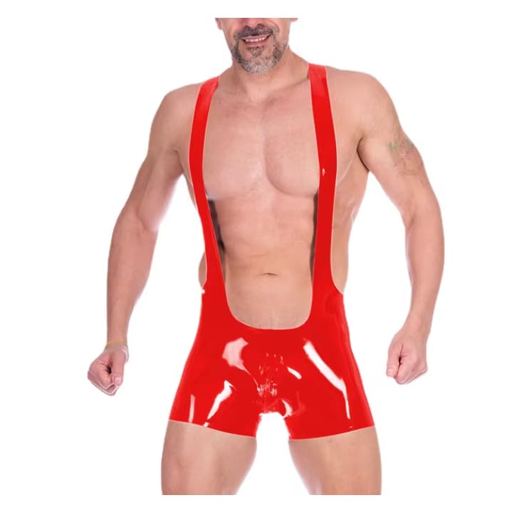 Herren-Body aus PVC-Leder, mit Reißverschluss und offenem Schritt