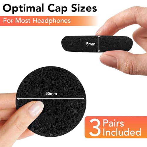 Image of 6Pc (3 Pairs) 55mm /5.5cm Black Replacement Soft Sponge Cushion Foam Pads On Ear Headphones Earphones Tips Cover Protects Ears and Improves Sound Quality