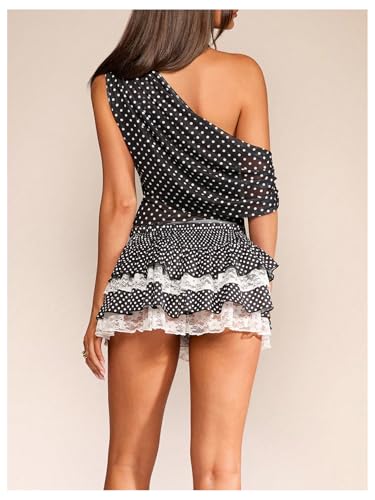 SOLY HUX Women's Off The Shoulder Tops Polka Dots Mesh See Through Crop Tank Shirts Aesthetic Clothes3