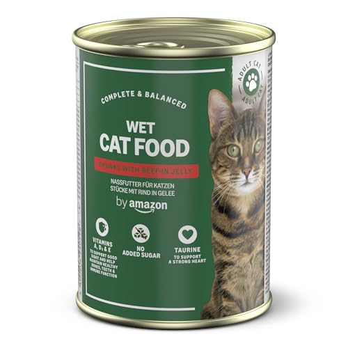 by Amazon Katzensfutter, nass, getreidefrei, Dose, Rindfleischstücke in Gelee, 12 x 405 g