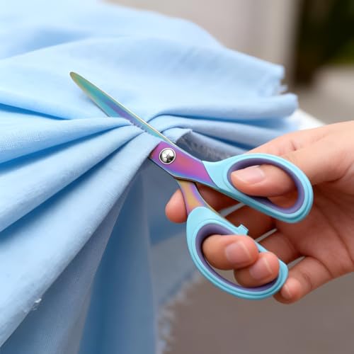 Image of Scissors Set with Titanium Coated Stainless Steel Blades | Set of 3 | Multi-Color Scissors with Soft Grip Handles for Paper, Fabric, Ribbon, Crafting, Office, School & Home Use
