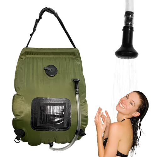 Bolsa de ducha solar de 5 gal/20L para camping con interruptor telescópico liviano y manguera desmontable para operación con una mano, para ducha portátil al aire libre, después de nadar en la playa, senderismo y ducha portátil en RV miniatura 1