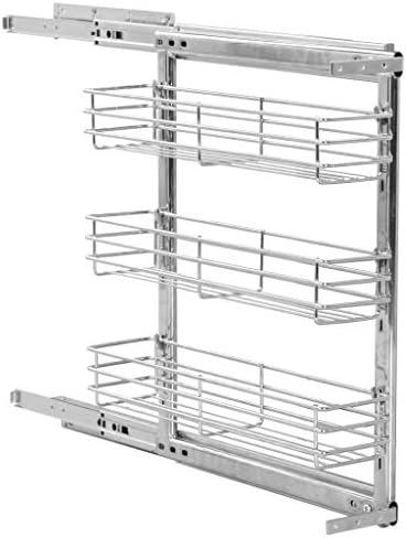 vidaXL 3-Tier Pull-out Kitchen Electroplated Wire Basket with Sliding Runners Kitchen Cupboard Larder Storage Basket Silver 47x11x56cm