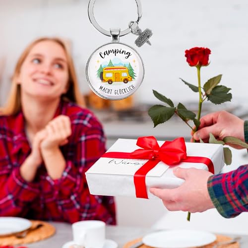 COLOFALLA Wohnmobil Schlüsselanhänger Wohnmobil Geschenk Camping Macht Glücklich Deko Zubehör Geschenke für Camper Camperin Geburtstag Wohnwagen Campervan Weihnachten Neujahrsgeschenk