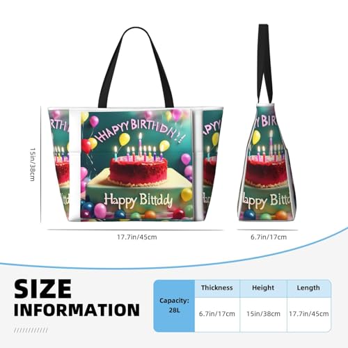 Happy Birthday Beautiful Large capacity beach bag with zipper, perfect for grocery bag pool gym travel shopping foldable beach travel bag,4