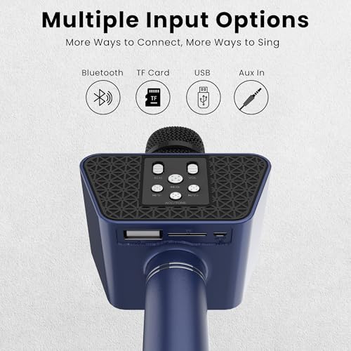 Image of LANDMARK BT55 Handheld Wireless Singing Mic Multi-Function Bluetooth Karaoke Microphone with Inbuilt Bluetooth Speaker, Recorder for Smart Phones, Laptop, Tablet - Blue
