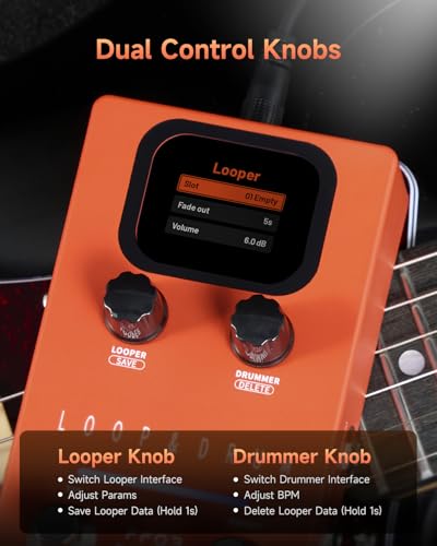 Image of FLAMMA FF03 Looper Pedal Drum Machine, Drum Looper Guitar Pedal with LED Indicators, 160 Min Recording, 121 Drum Grooves, 40 Loop Slots, Undo /Redo, Fade Out, Sync Mode, USB & Headphone Out
