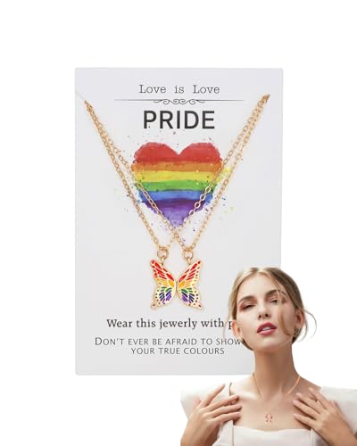 BNREOZA 2 Stück LGBT Schmetterlings-Halskette für Frauen Männer Regenbogen-Halskette, Gay Pride Halskette, Lesben- und Schwulen-Halskette, BFF-Halskette, LGBTQ-Paar-Armband magnetisch