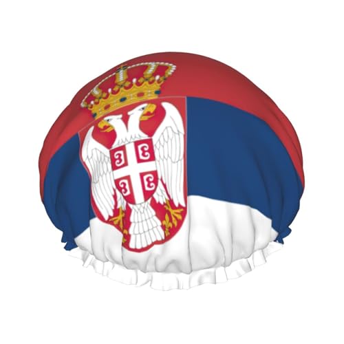 Gorro de ducha de doble capa con estampado de la bandera de Serbia, reutilizable, ligero, suave y ajustable para mujeres y hombres